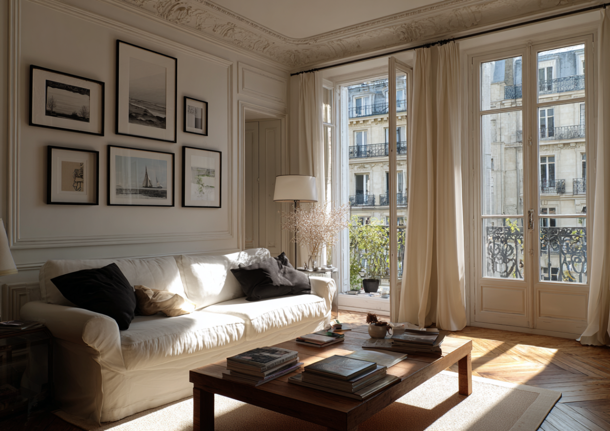 Pièce de vie appartement Paris vue panoramique toits - AppartParis